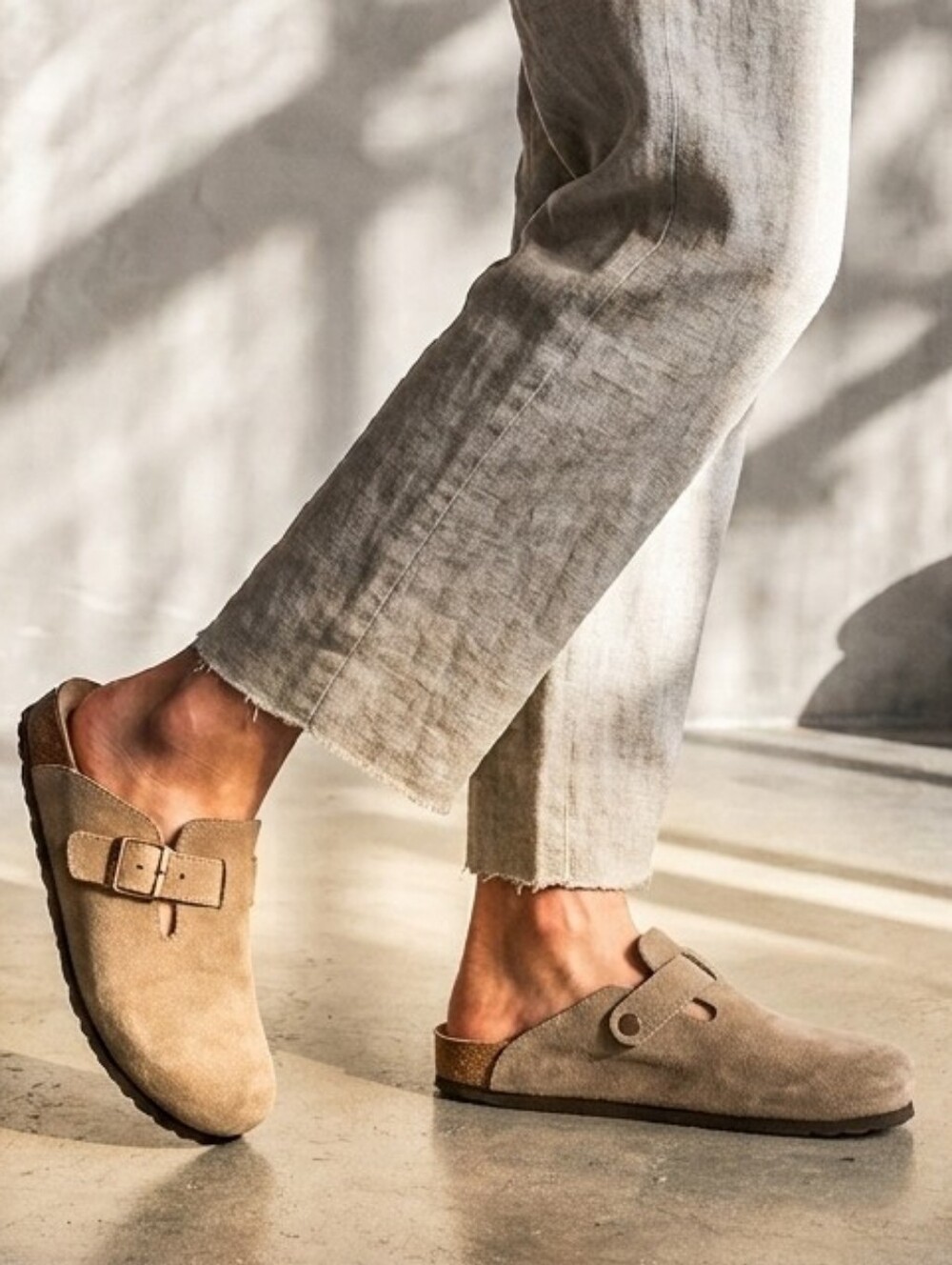 NEW! Neutral Taupe Suede Slip On Clog Mules Retro Coastal Boho Western 7-7.5